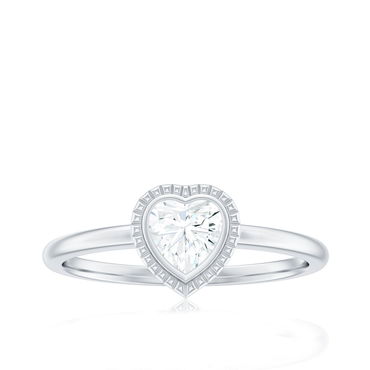 Lab Grown Diamond Heart Solitaire Ring with Engraved Details