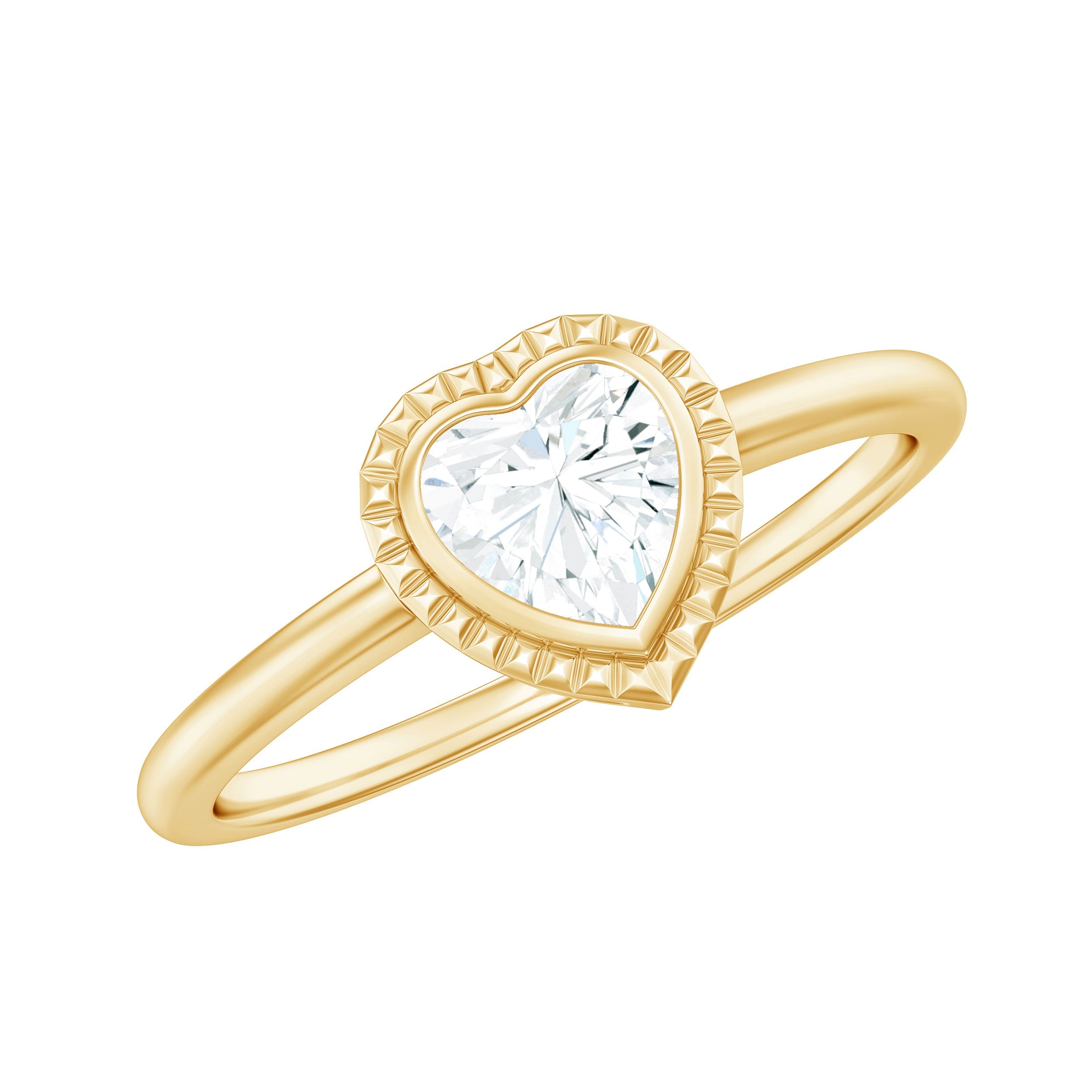 Lab Grown Diamond Heart Solitaire Ring with Engraved Details