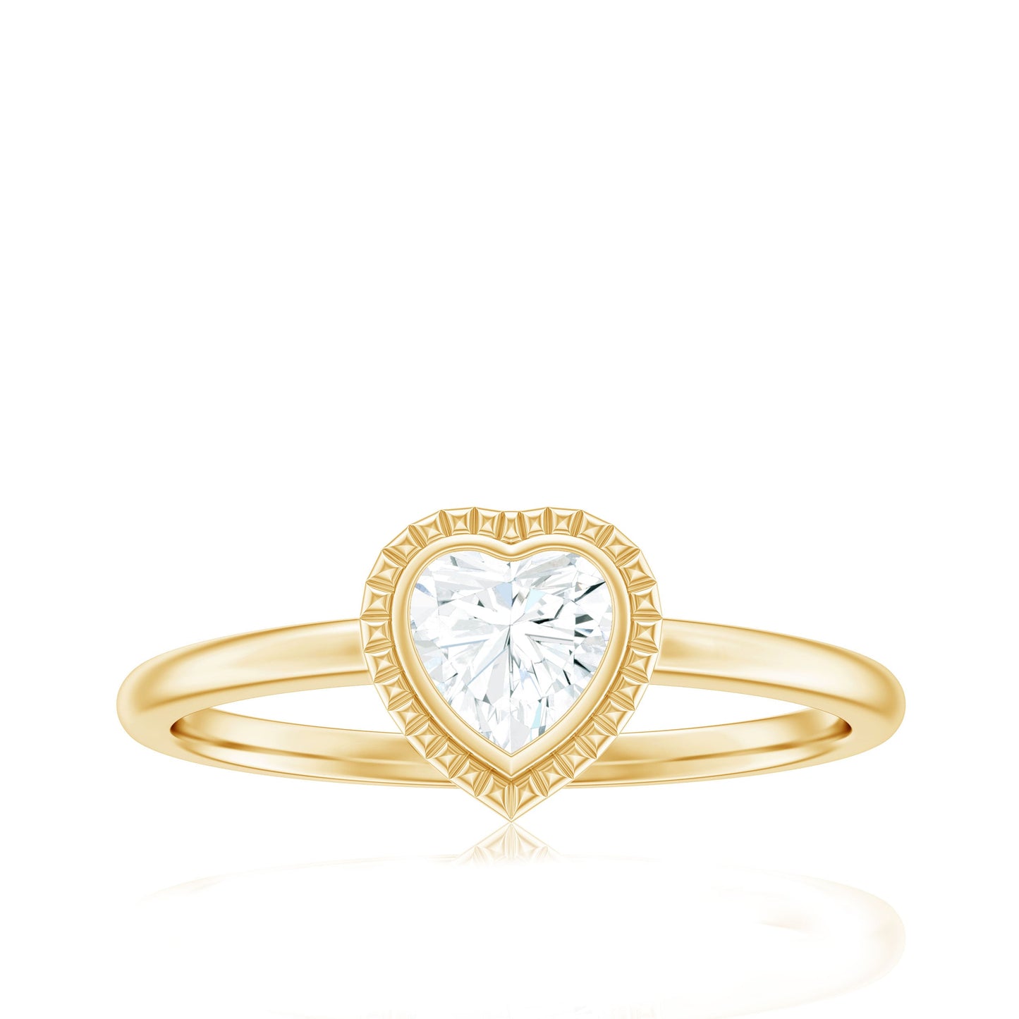 Lab Grown Diamond Heart Solitaire Ring with Engraved Details