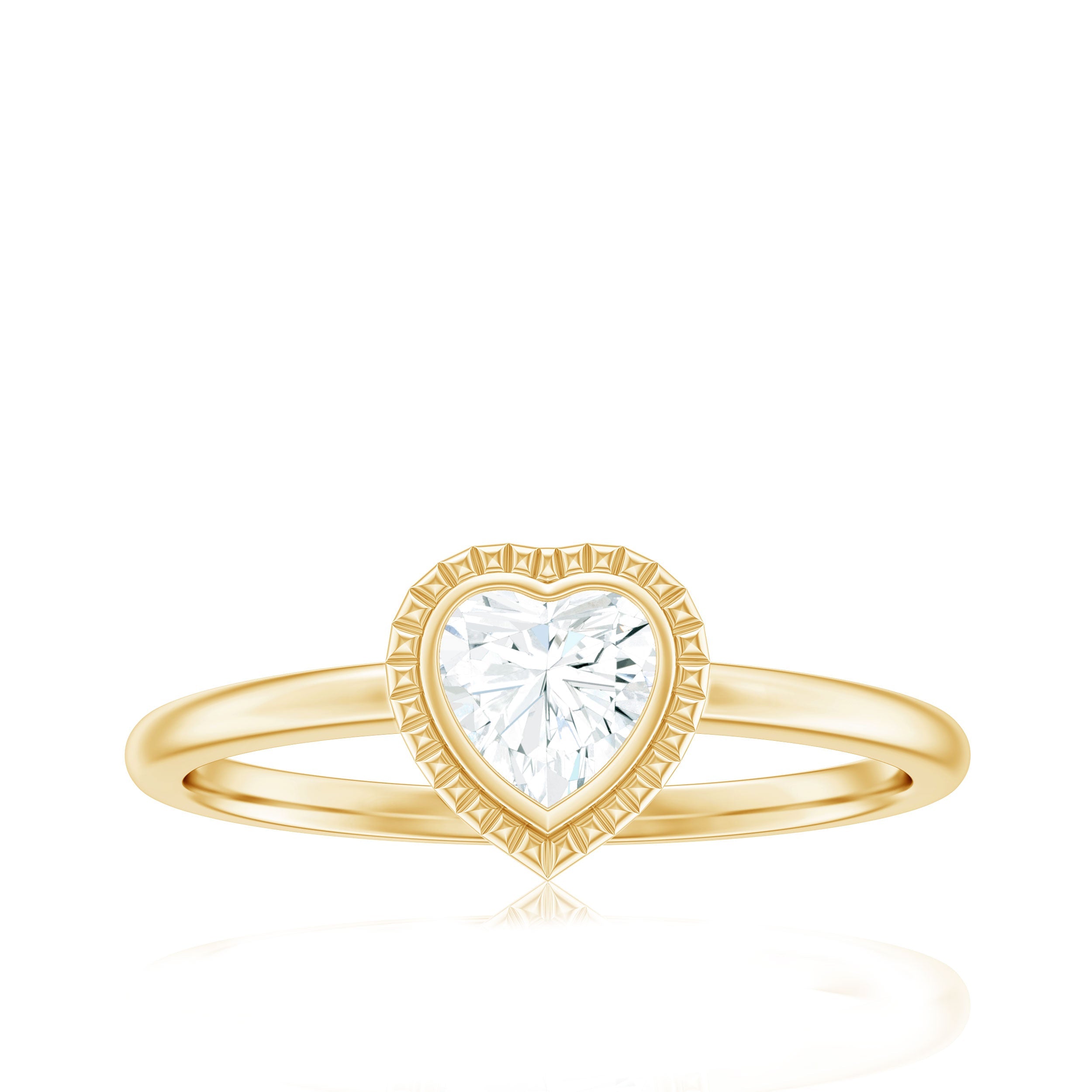 Lab Grown Diamond Heart Solitaire Ring with Engraved Details