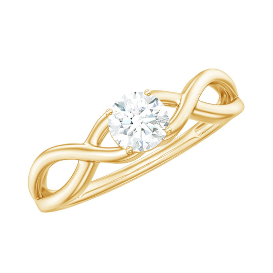 Round Lab Grown Diamond Solitaire Promise Ring in Crossover Shank