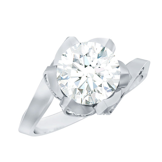 2 CT Moissanite Floral Engagement Ring in Bypass Shank