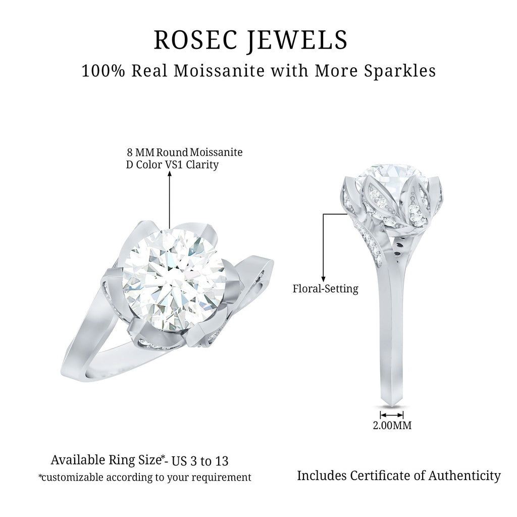 2 CT Moissanite Floral Engagement Ring in Bypass Shank