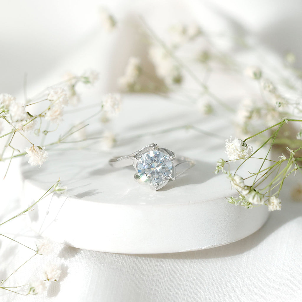 2 CT Moissanite Floral Engagement Ring in Bypass Shank