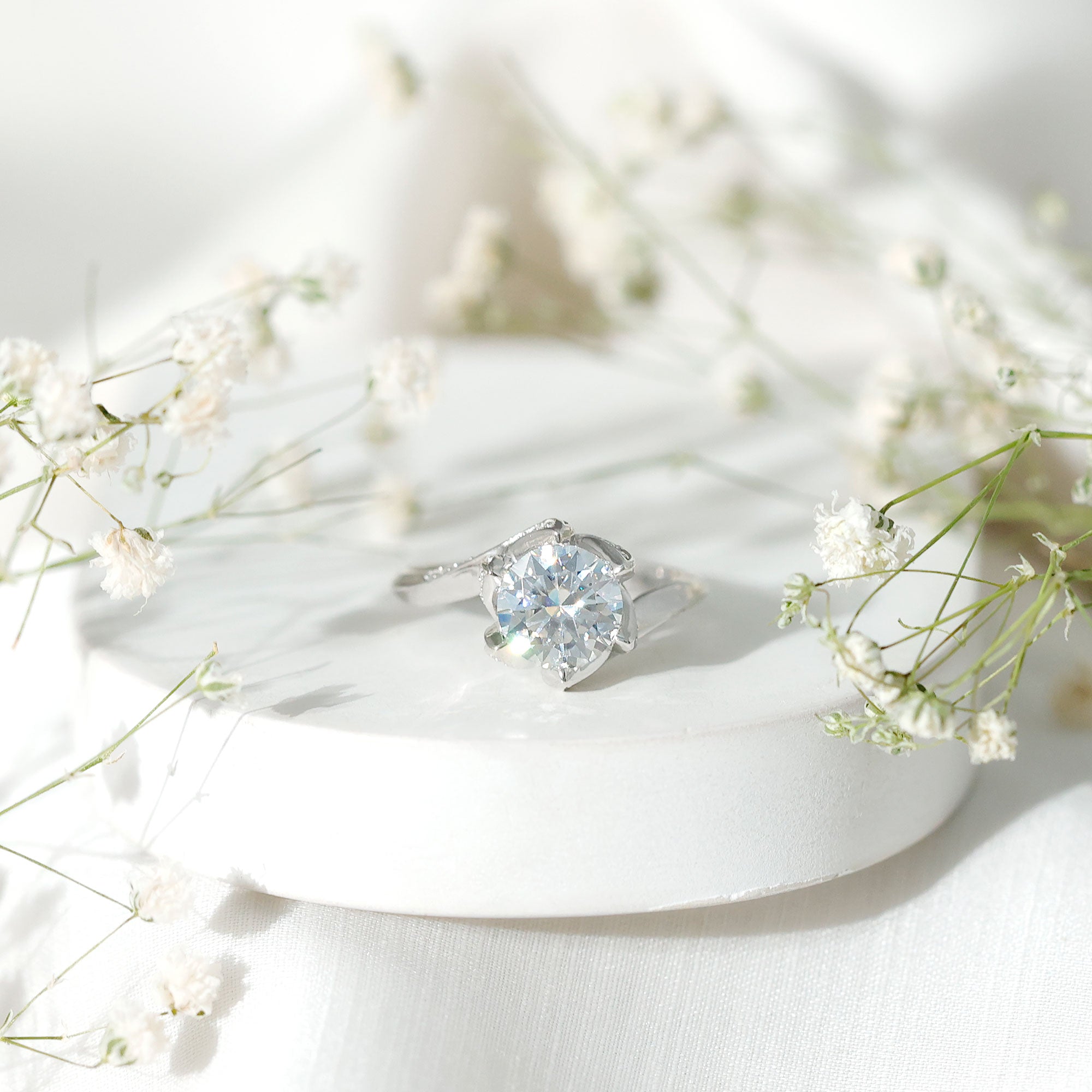 2 CT Moissanite Floral Engagement Ring in Bypass Shank