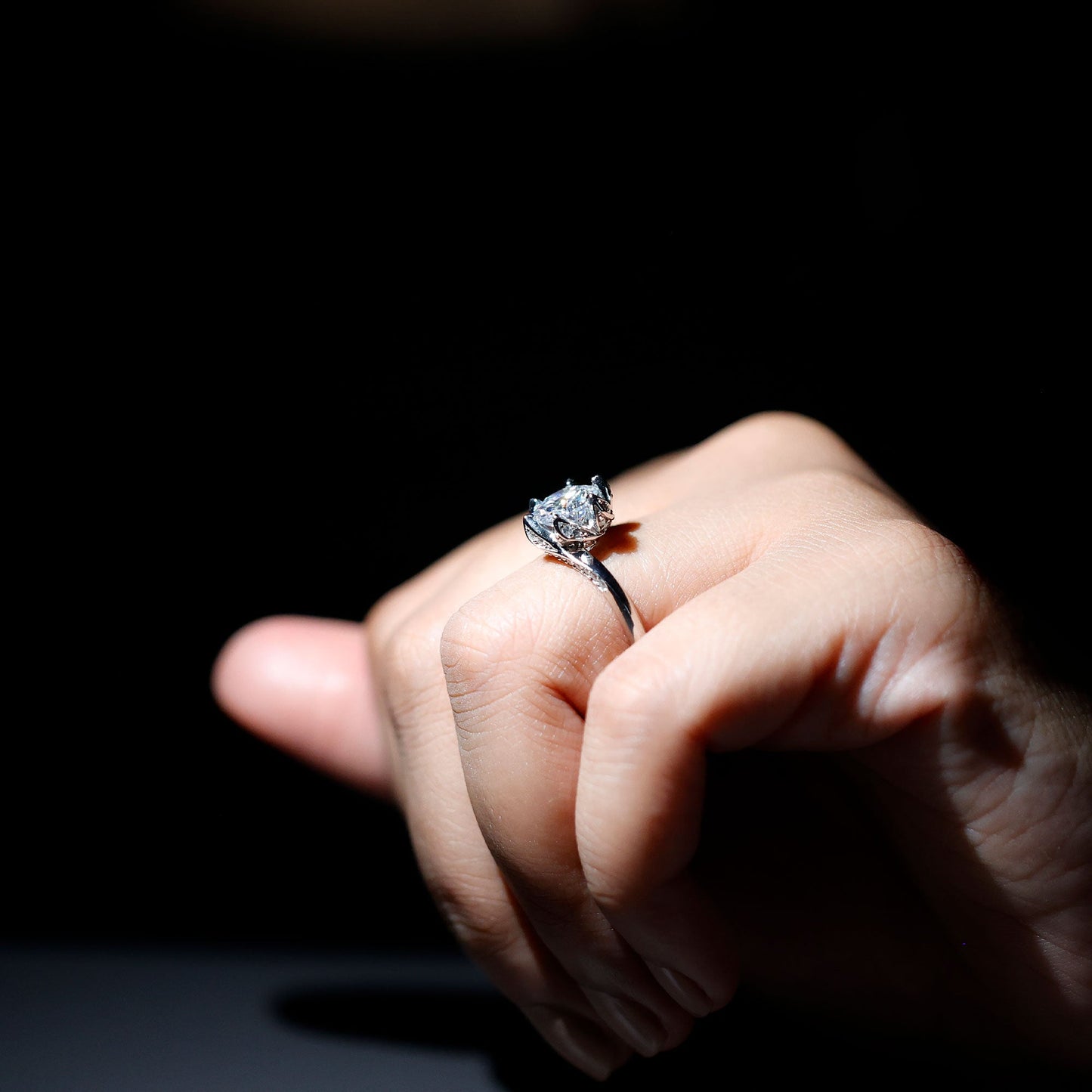 2 CT Moissanite Floral Engagement Ring in Bypass Shank