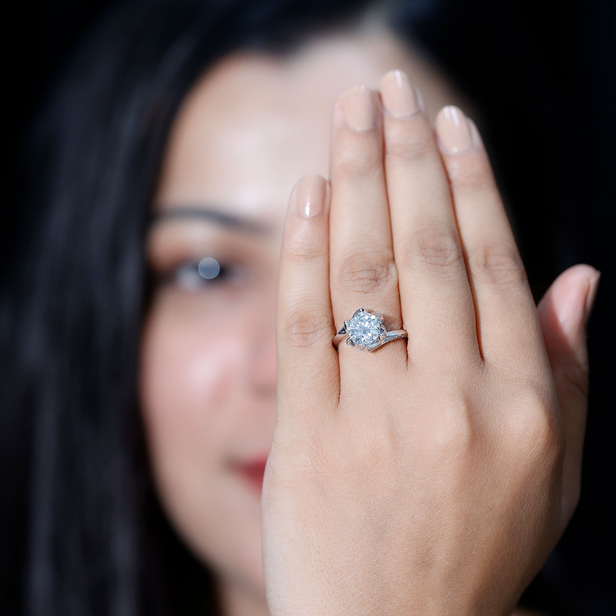 2 CT Moissanite Floral Engagement Ring in Bypass Shank