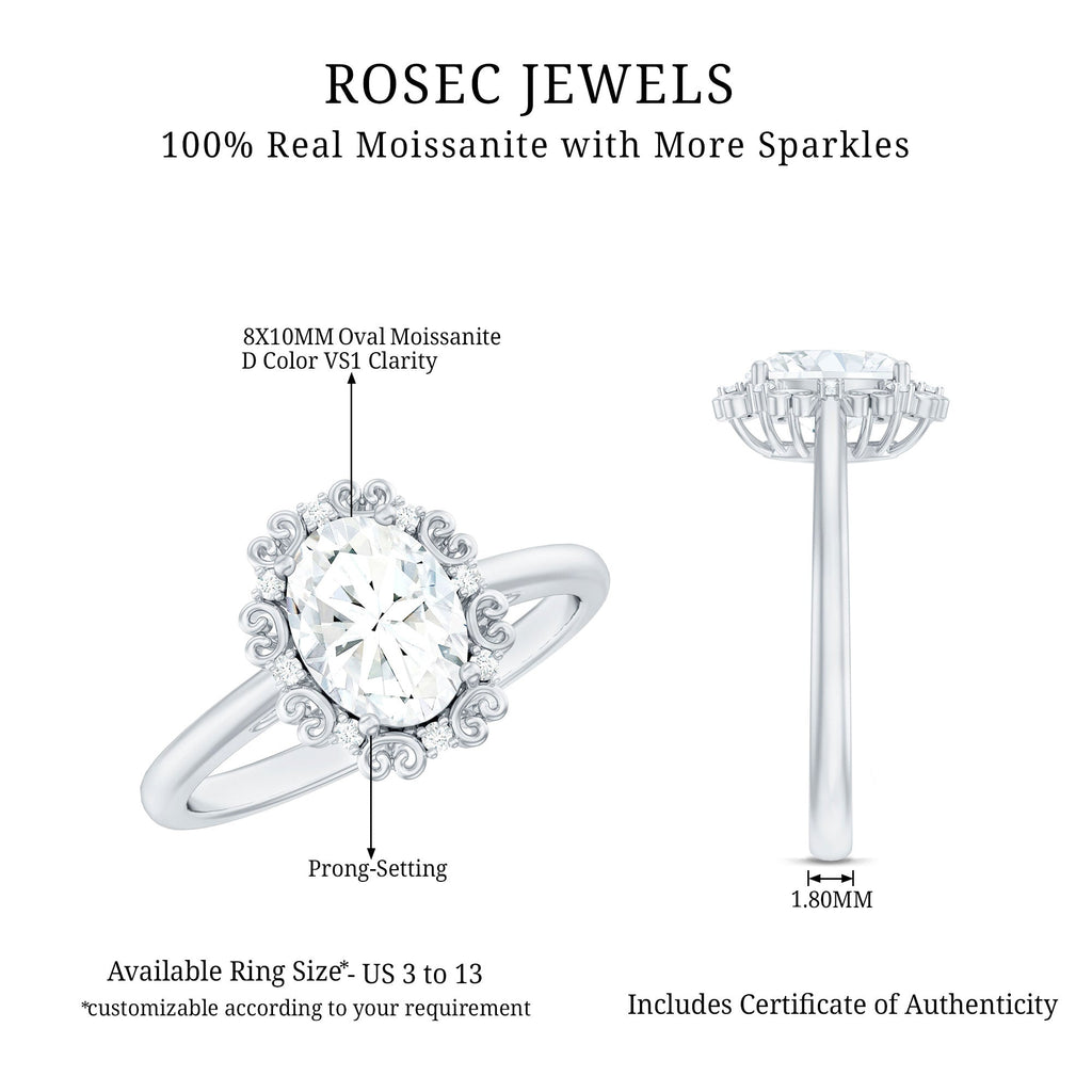Vintage Style Moissanite 8X10 MM Oval Engagement Ring