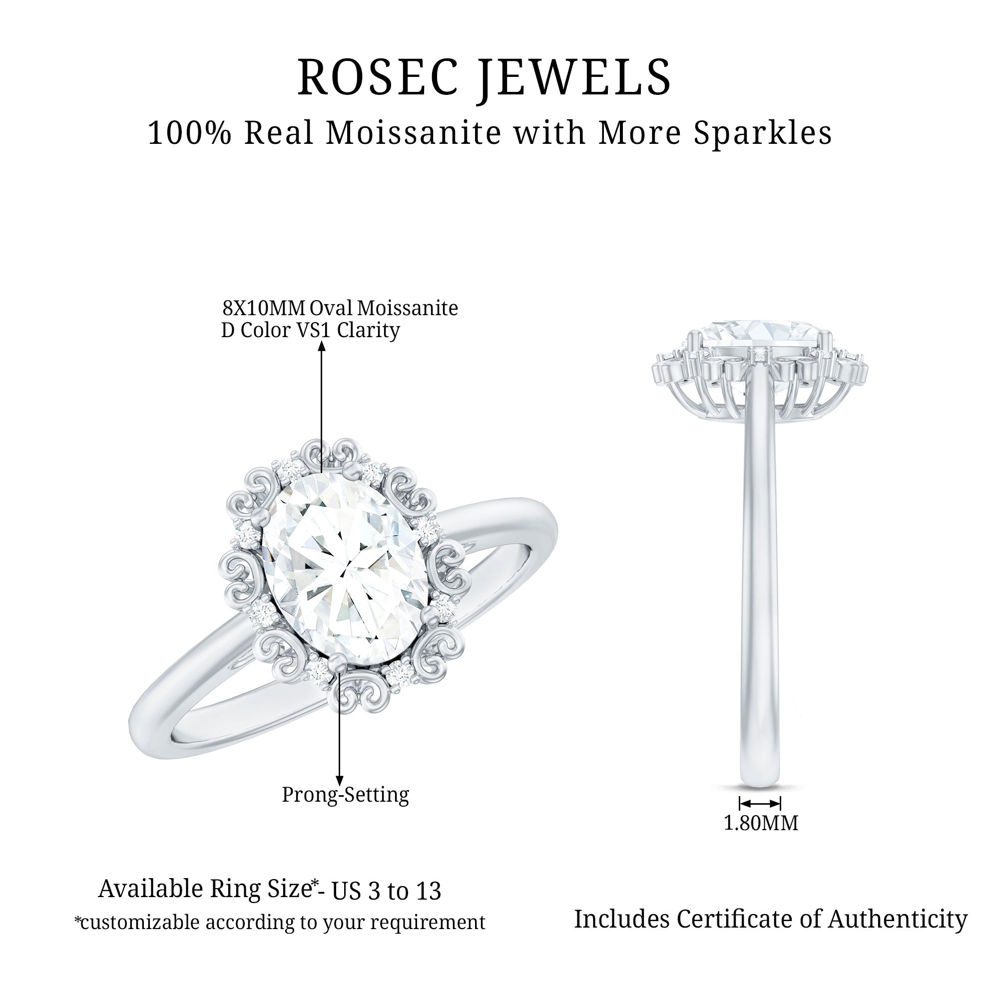 Vintage Style Moissanite 8X10 MM Oval Engagement Ring