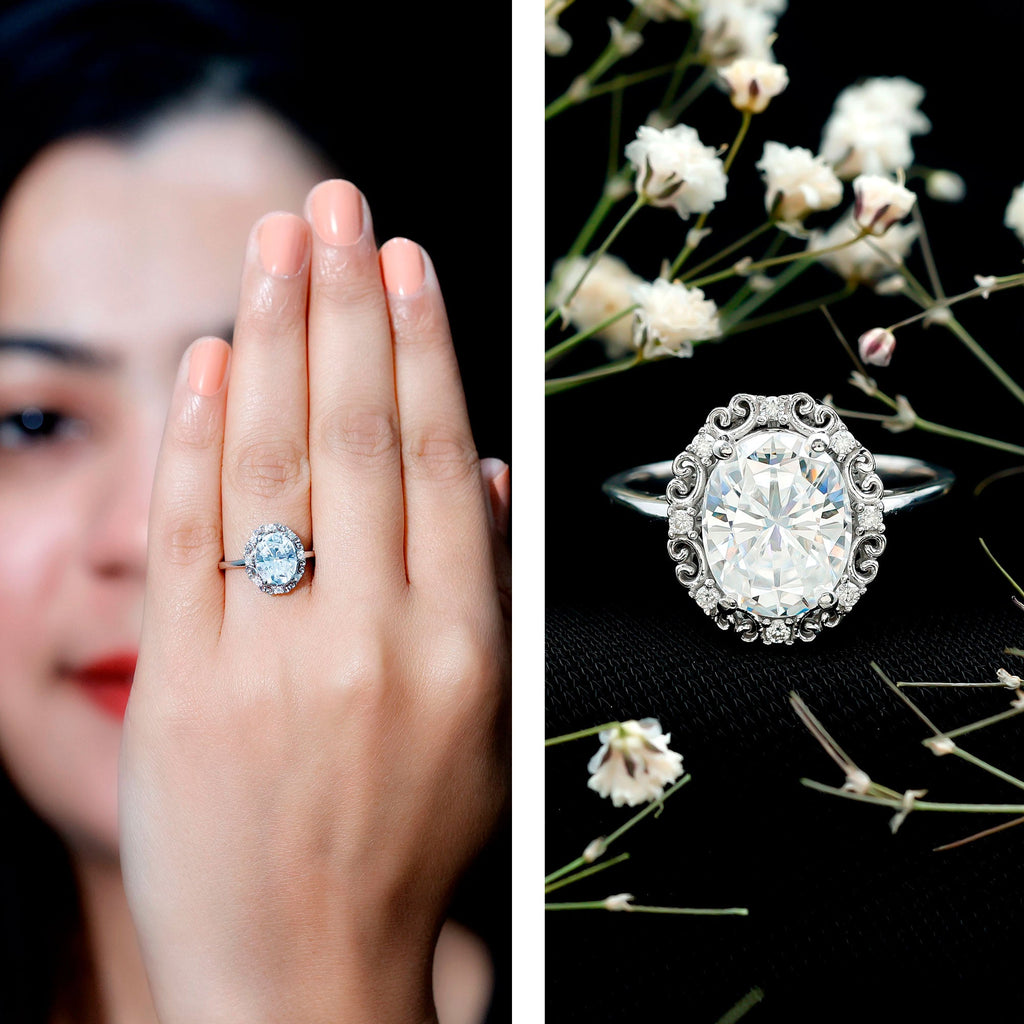 Vintage Style Moissanite 8X10 MM Oval Engagement Ring
