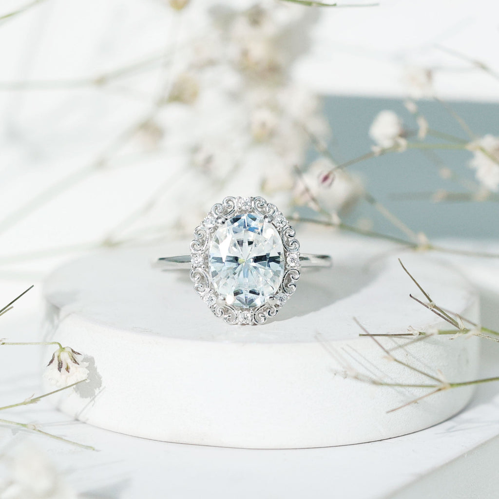 Vintage Style Moissanite 8X10 MM Oval Engagement Ring