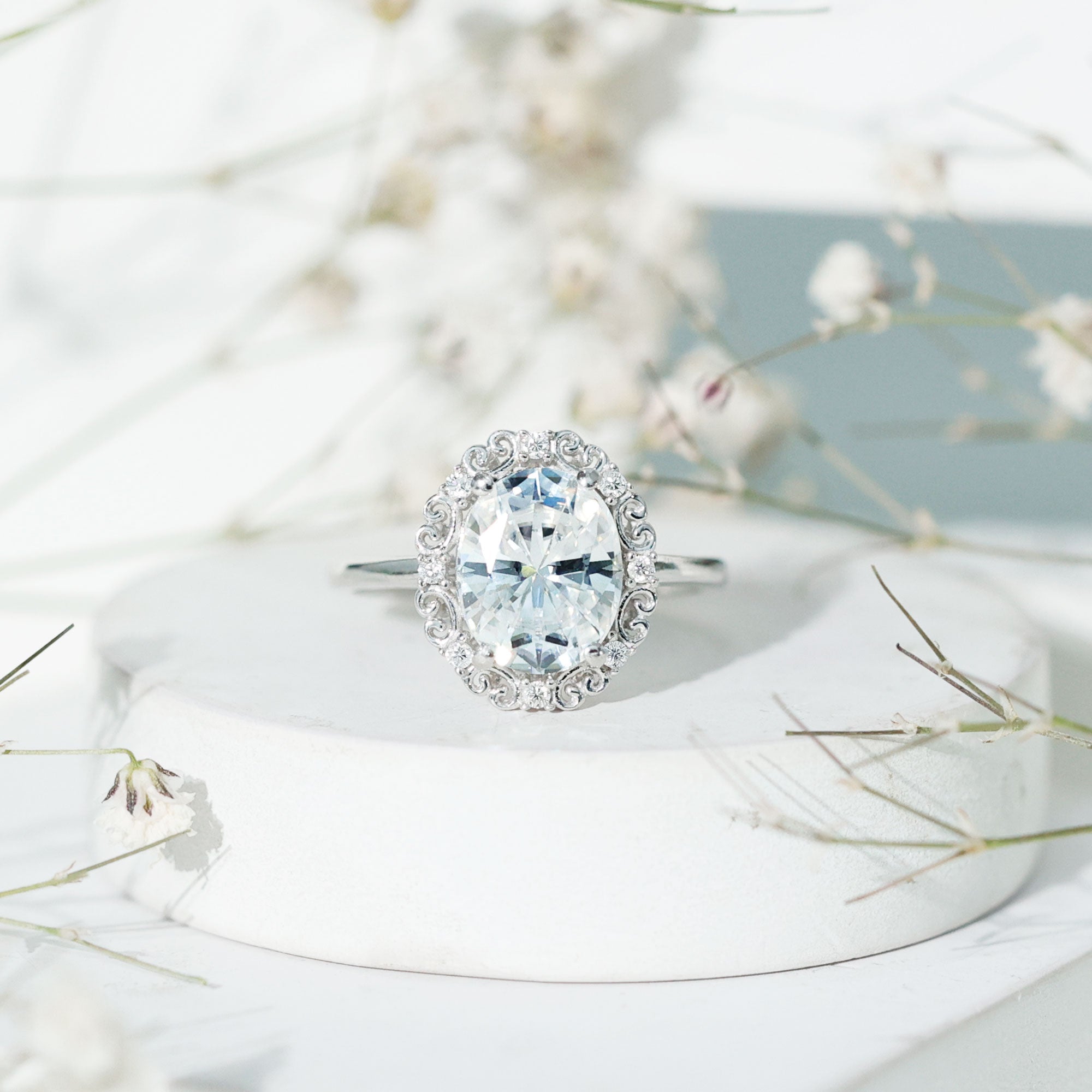 Vintage Style Moissanite 8X10 MM Oval Engagement Ring