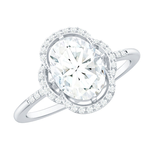 Vintage Inspired Moissanite Oval Engagement Ring in Silver