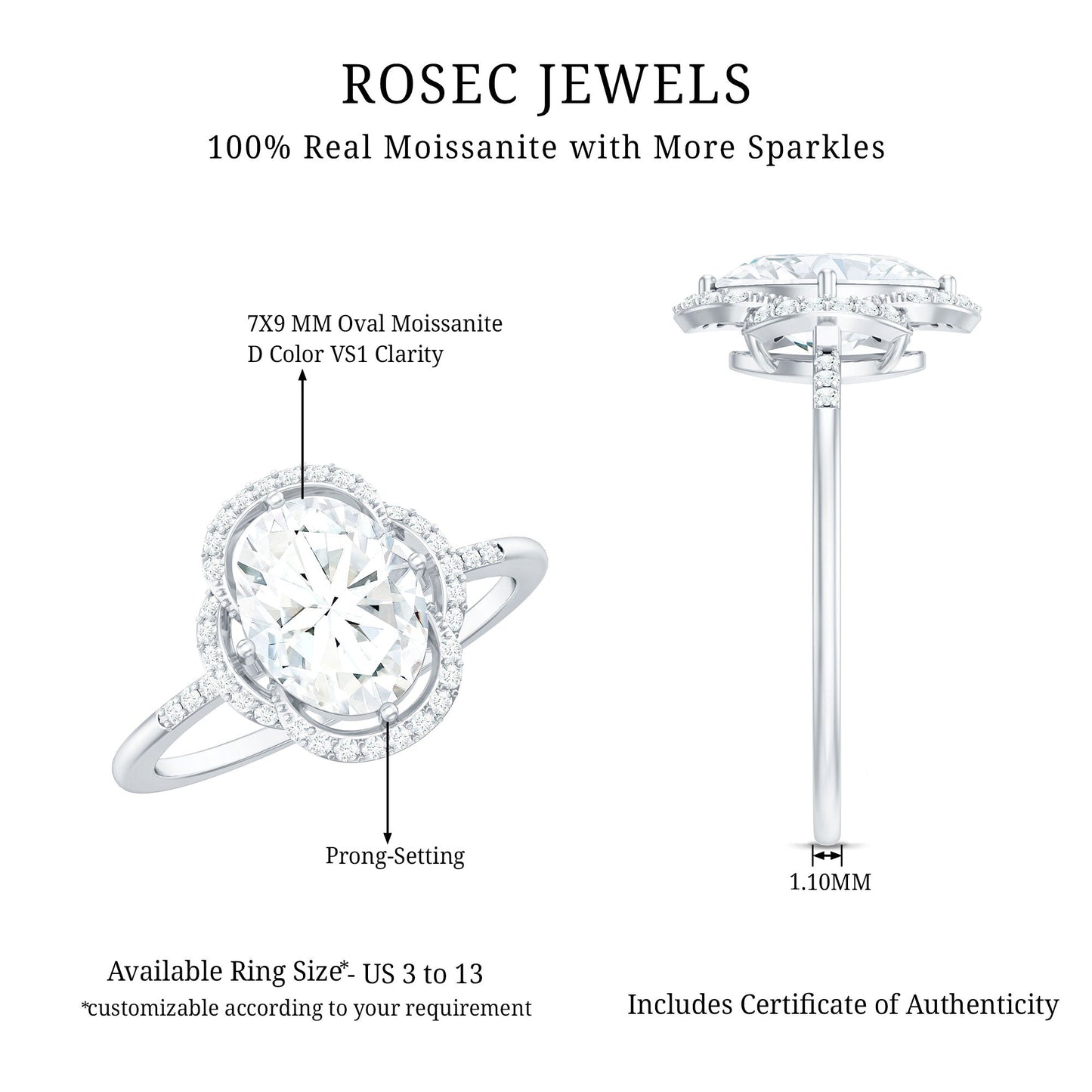 Vintage Inspired Moissanite Oval Engagement Ring in Silver