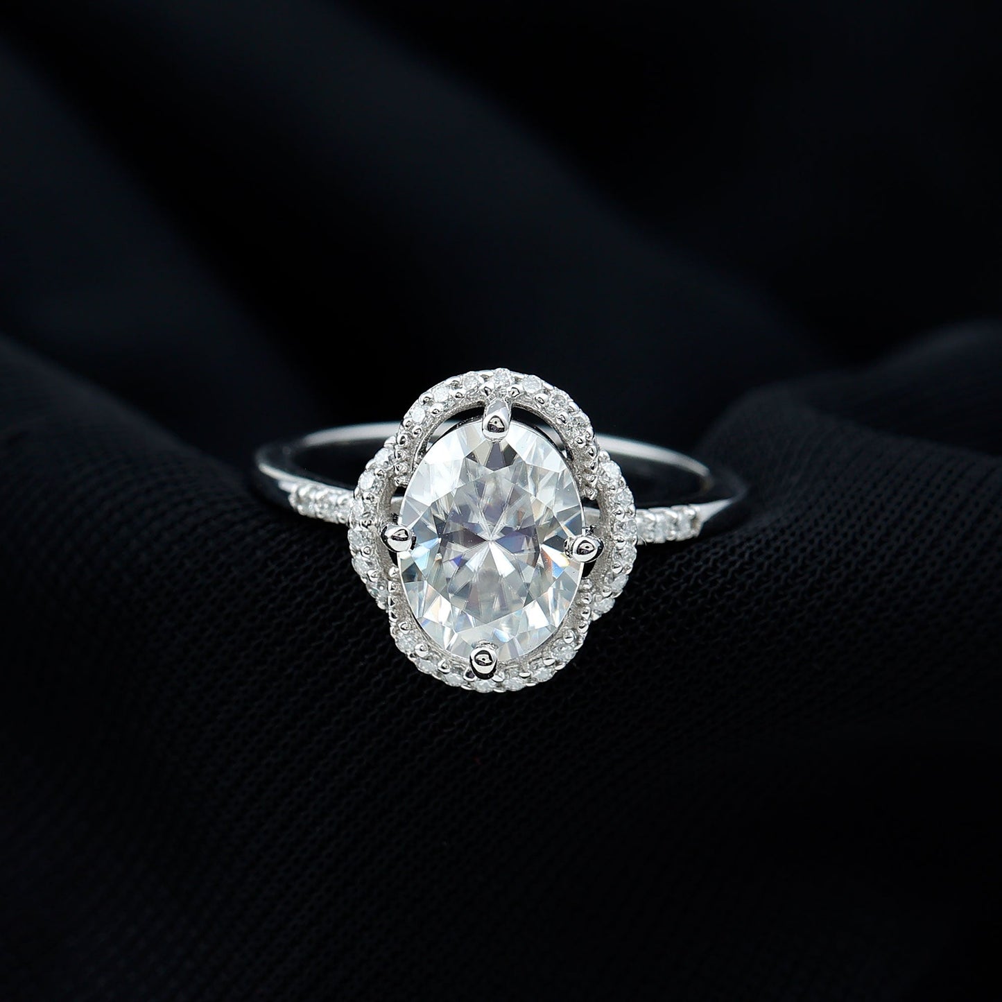 Vintage Inspired Moissanite Oval Engagement Ring in Silver