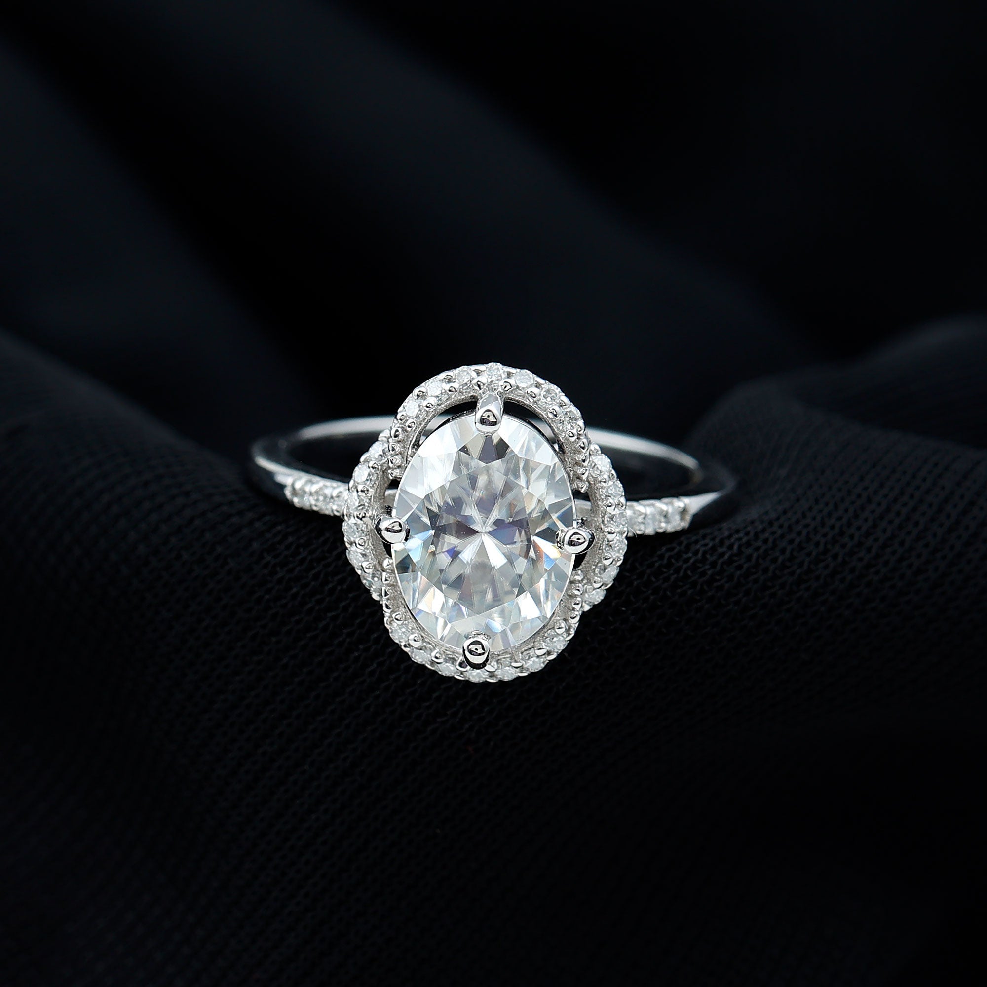 Vintage Inspired Moissanite Oval Engagement Ring in Silver