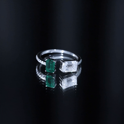 Certified Moissanite and Lab Grown Emerald Toi Et Moi Engagement Ring