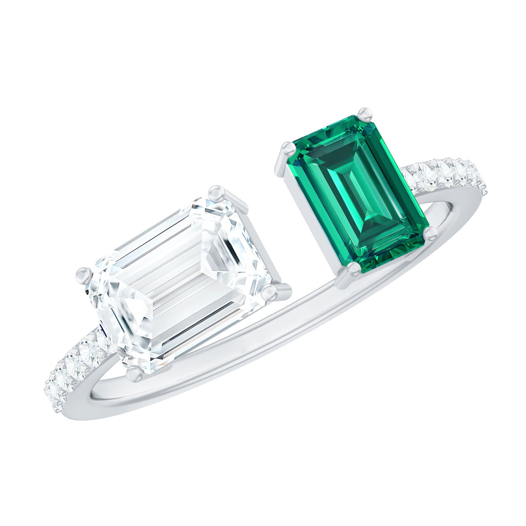 Certified Moissanite and Lab Grown Emerald Toi Et Moi Engagement Ring