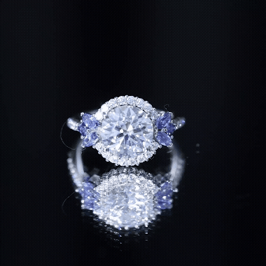 Moissanite Statement Engagement Ring with Lab Grown Blue Sapphire