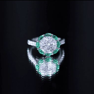 Certified Moissanite and Lab Emerald Designer Engagement Ring