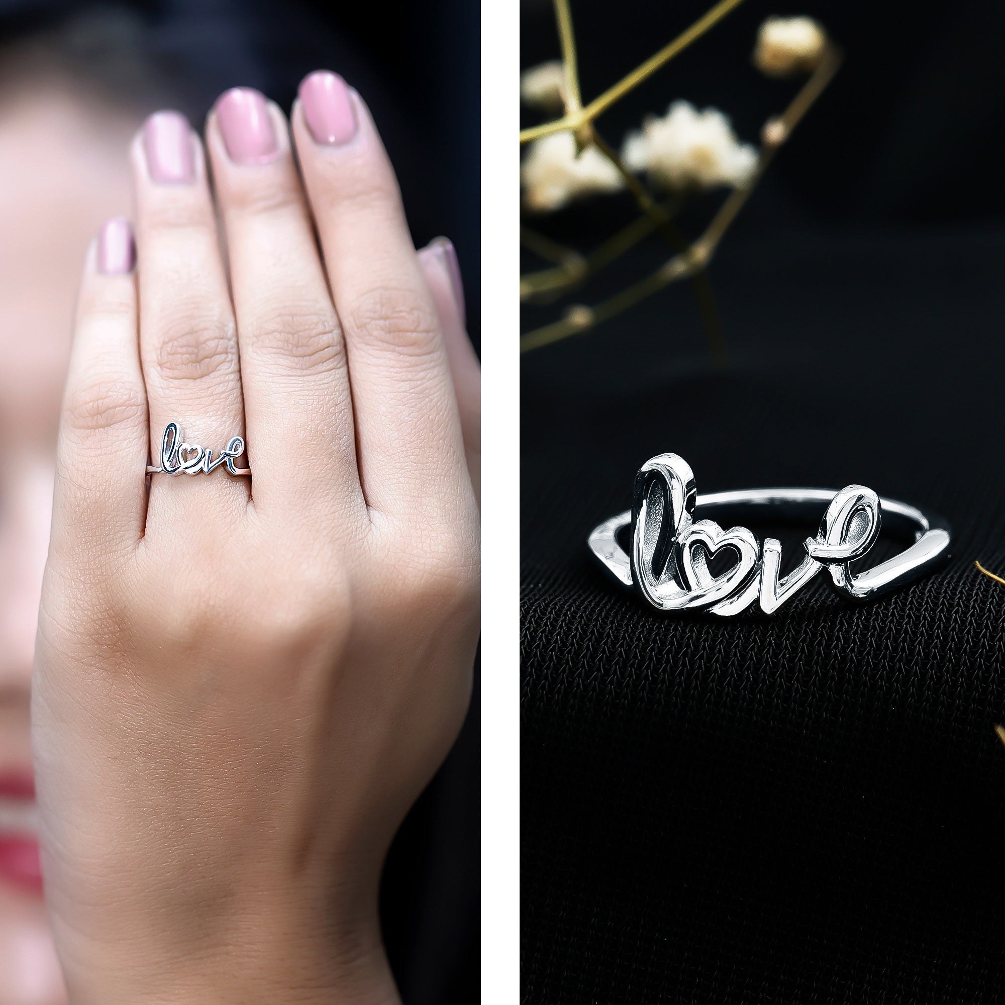 Script Love Ring in 14k Gold Plated Sterling Silver
