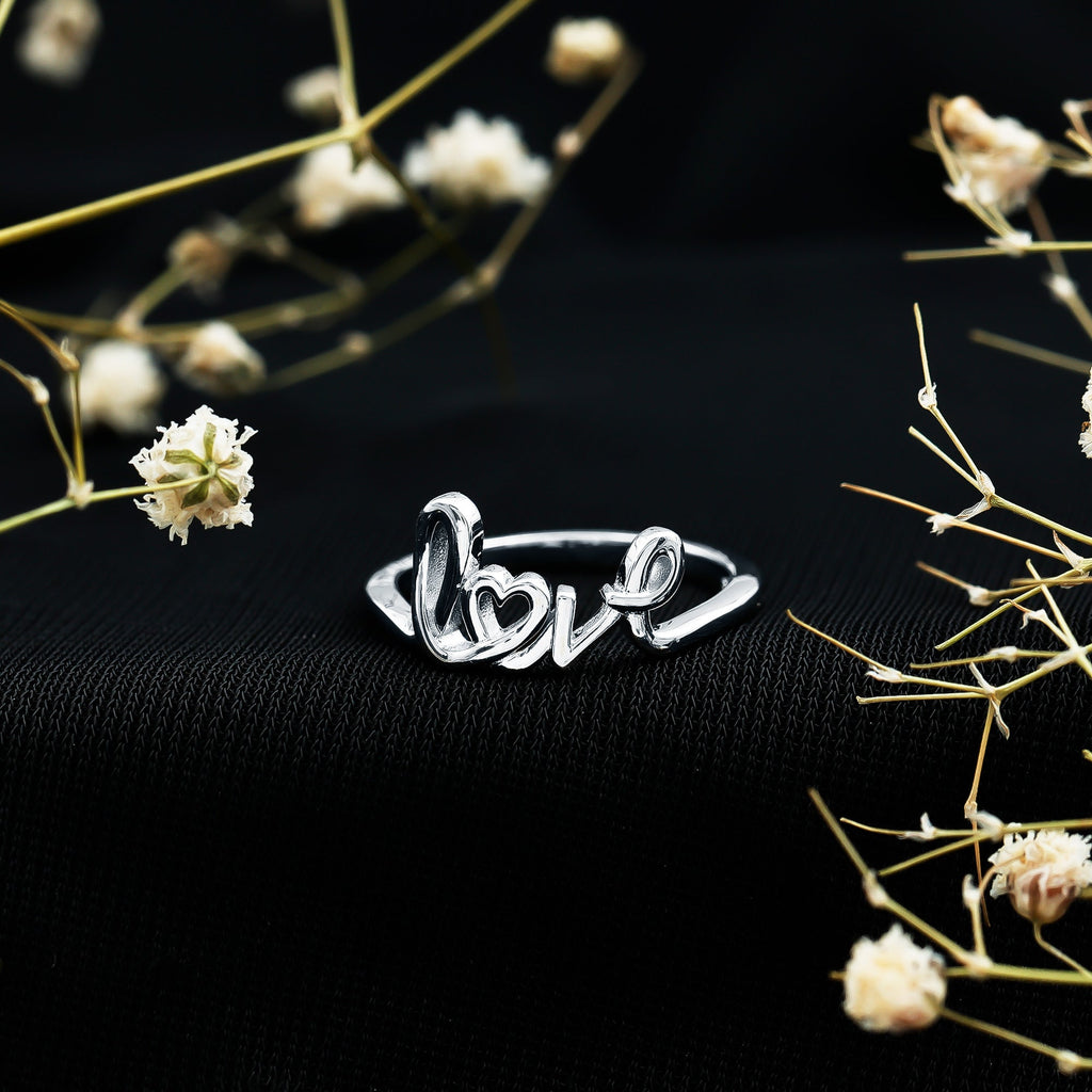 Script Love Ring in 14k Gold Plated Sterling Silver