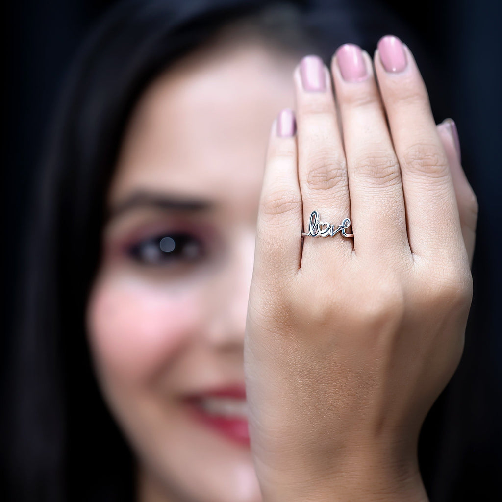Script Love Ring in 14k Gold Plated Sterling Silver
