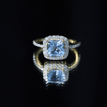 Cushion Cut Sky Blue Topaz and Diamond Halo Engagement Ring