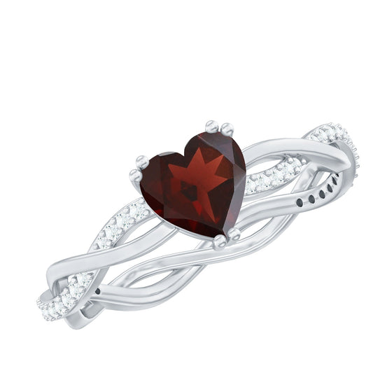 Real Garnet Heart Engagement Ring with Moissanite Braided Shank