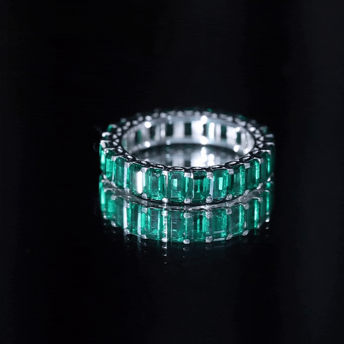 Emerald Cut Lab Created Emerald Eternity Wedding Band