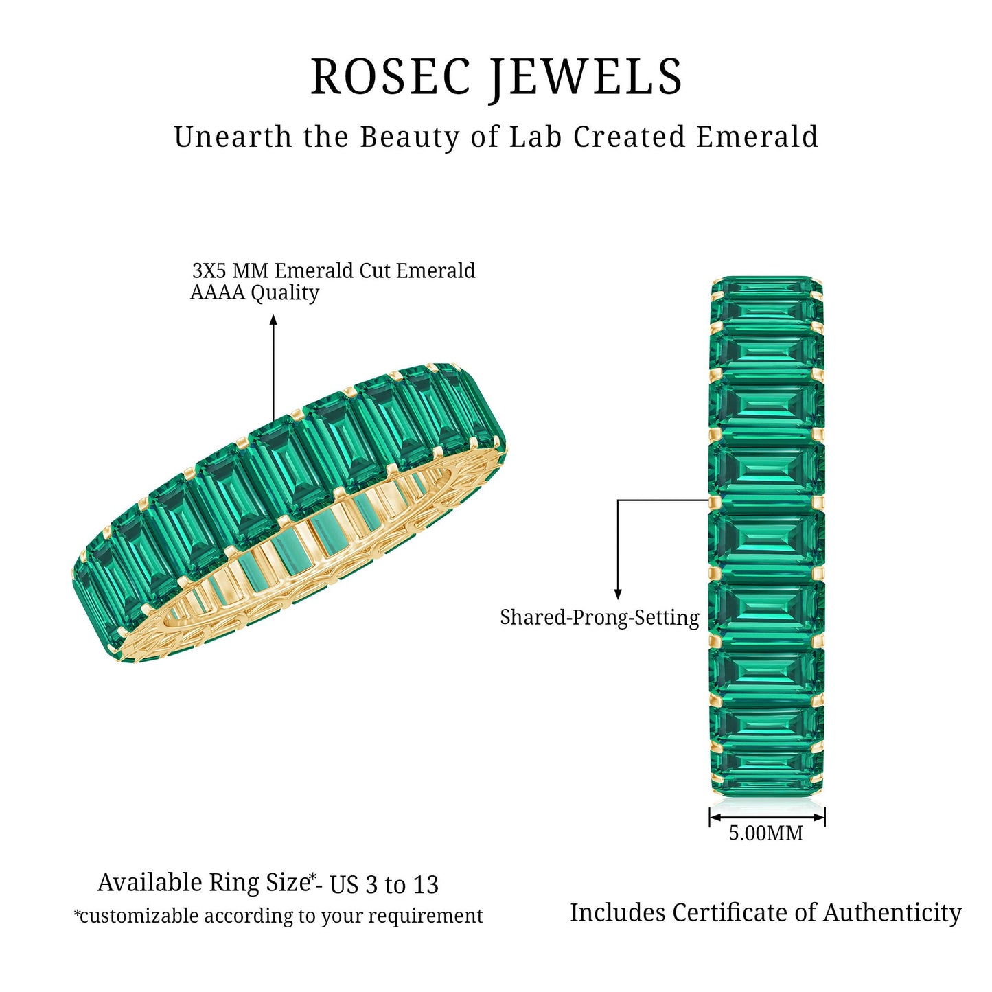 Emerald Cut Lab Created Emerald Eternity Wedding Band
