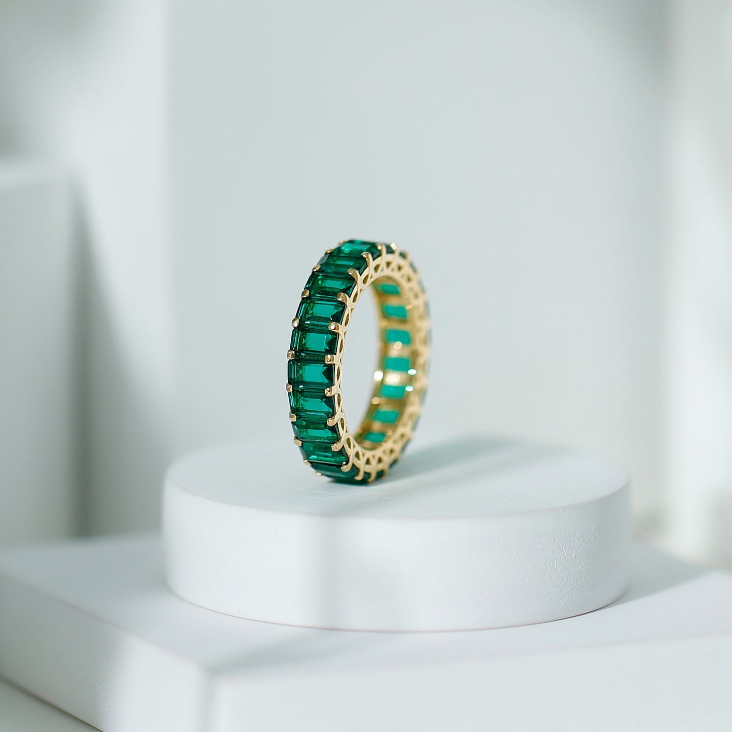 Emerald Cut Lab Created Emerald Eternity Wedding Band