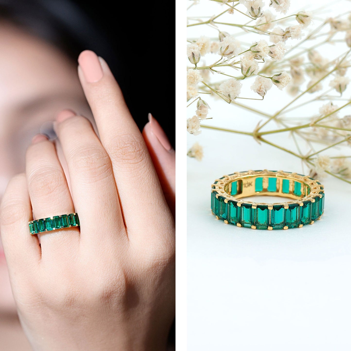 Emerald Cut Lab Created Emerald Eternity Wedding Band