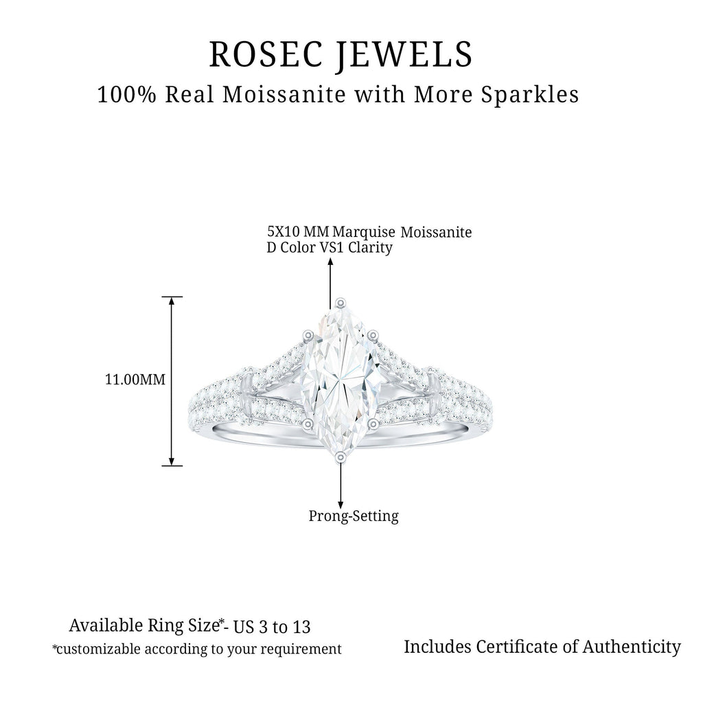 Certified Moissanite Marquise Engagement Ring with Split Shank