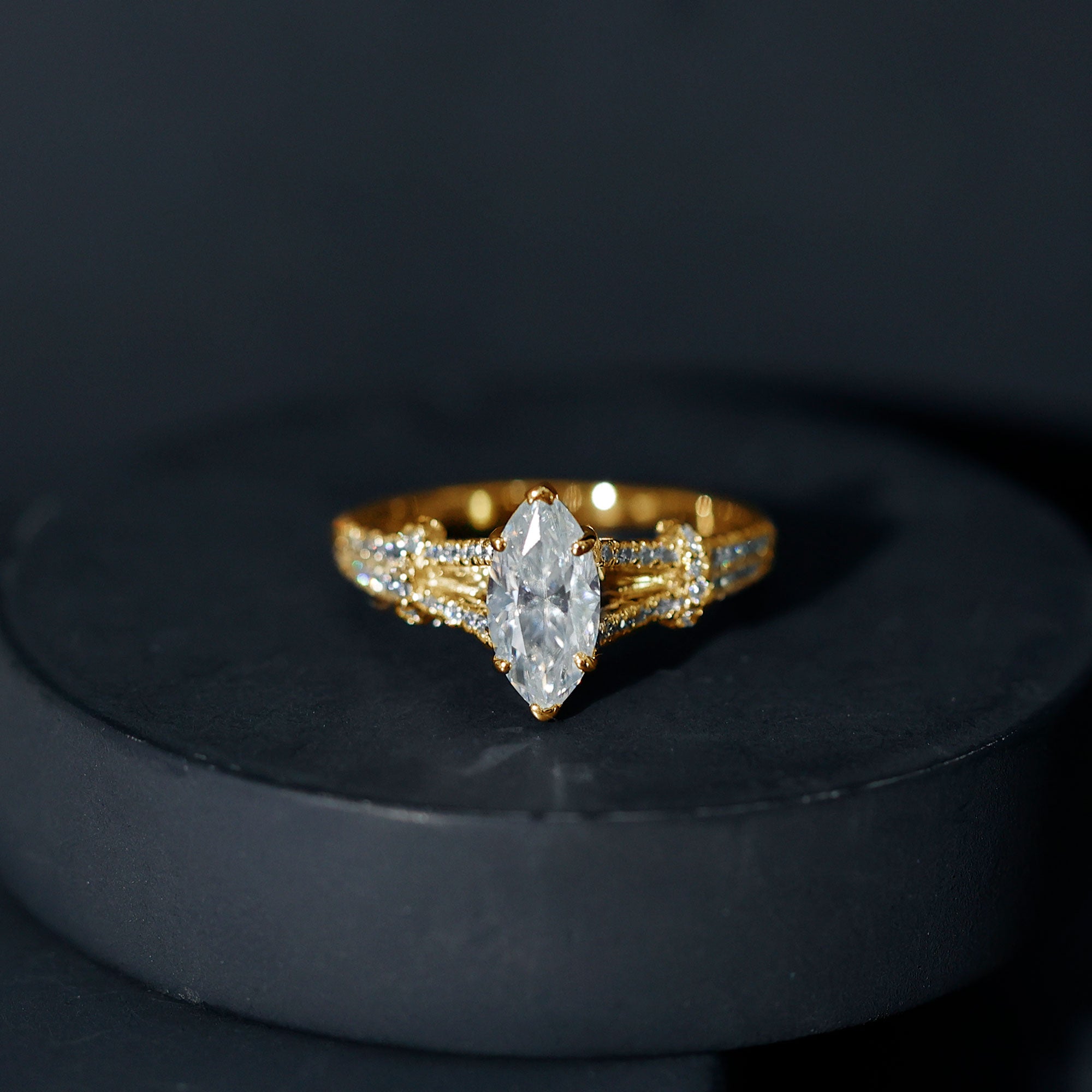 Certified Moissanite Marquise Engagement Ring with Split Shank