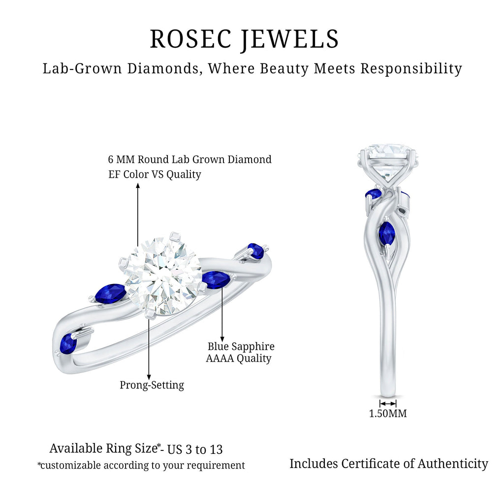 Certified Lab Grown Diamond Engagement Ring with Sapphire