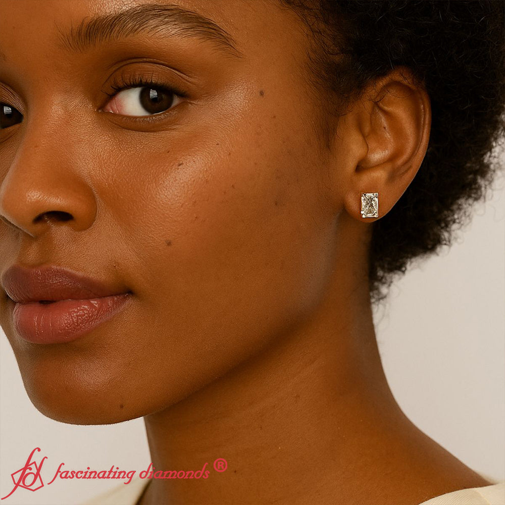 Radiant Diamond Basket Stud Earring