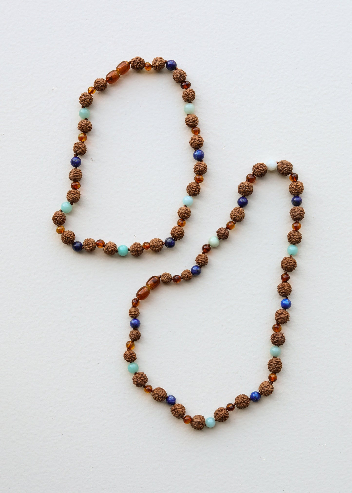 Cognac Baltic Sea Amber + Rudraksha || Amazonite + Lapis  || Necklace Set