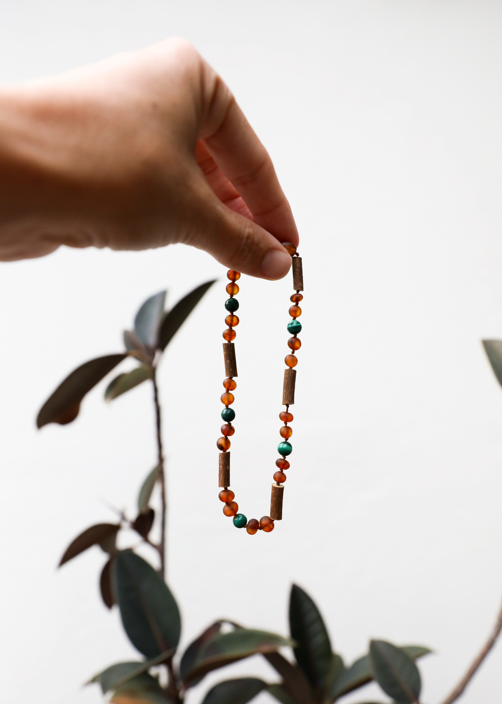 Hazelwood || Raw Cognac Baltic Amber + Malachite || Necklace