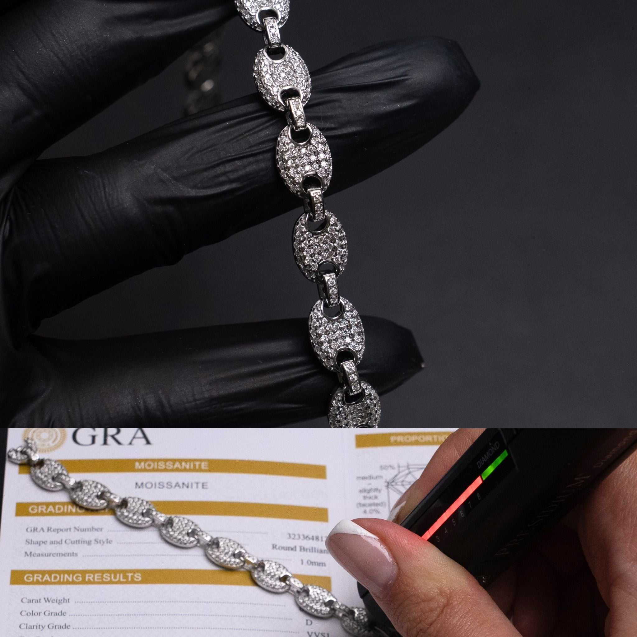 Moissanite Puffed Mariner Link Bracelet 925 Sterling Silver