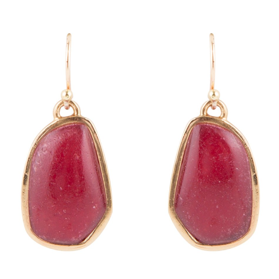 Abstract Red Raspberry Quartz Golden Drop Earrings