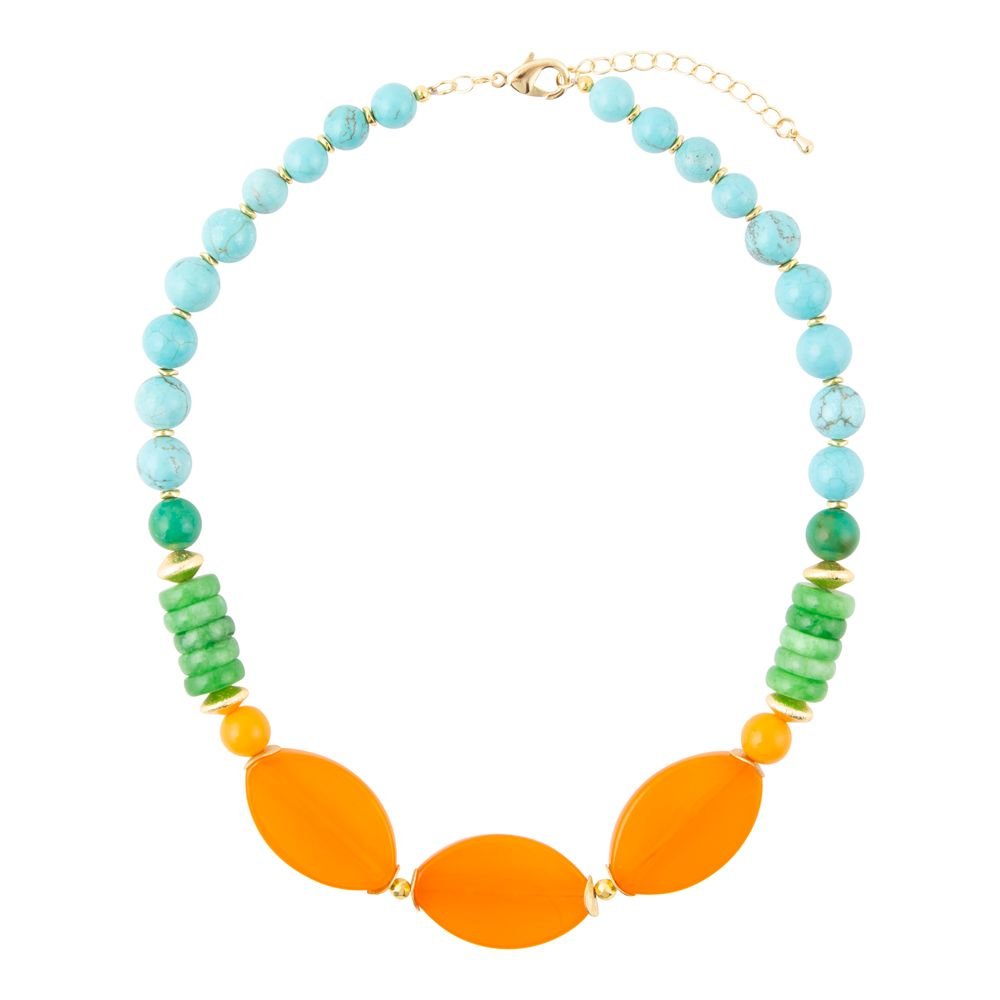 Apricot Orange Agate Chunky Golden Statement Necklace