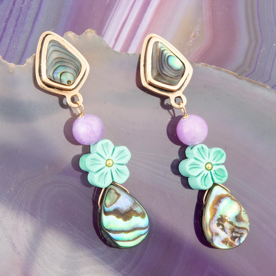 Aruba Blue Abalone Post Golden Drop Earrings