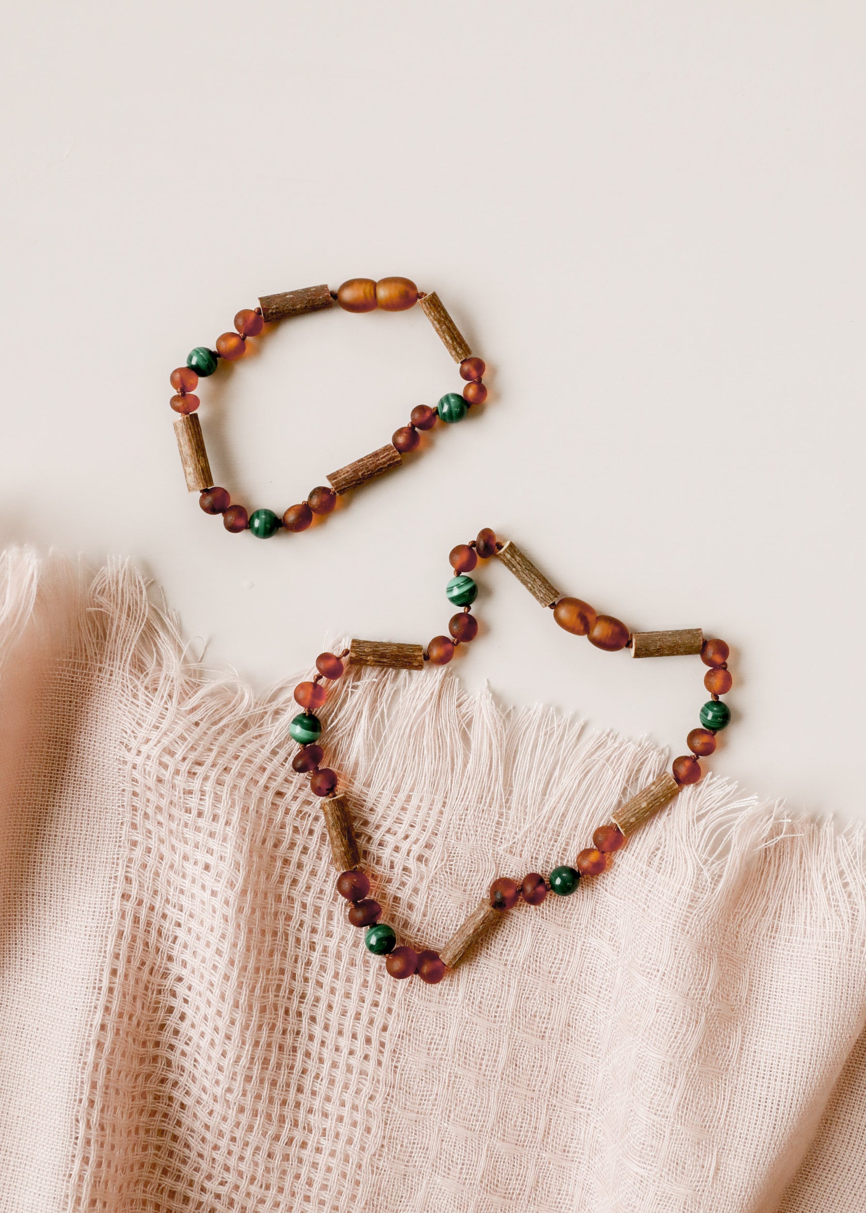 Hazelwood || Raw Cognac Baltic Amber + Malachite || Anklet or Bracelet