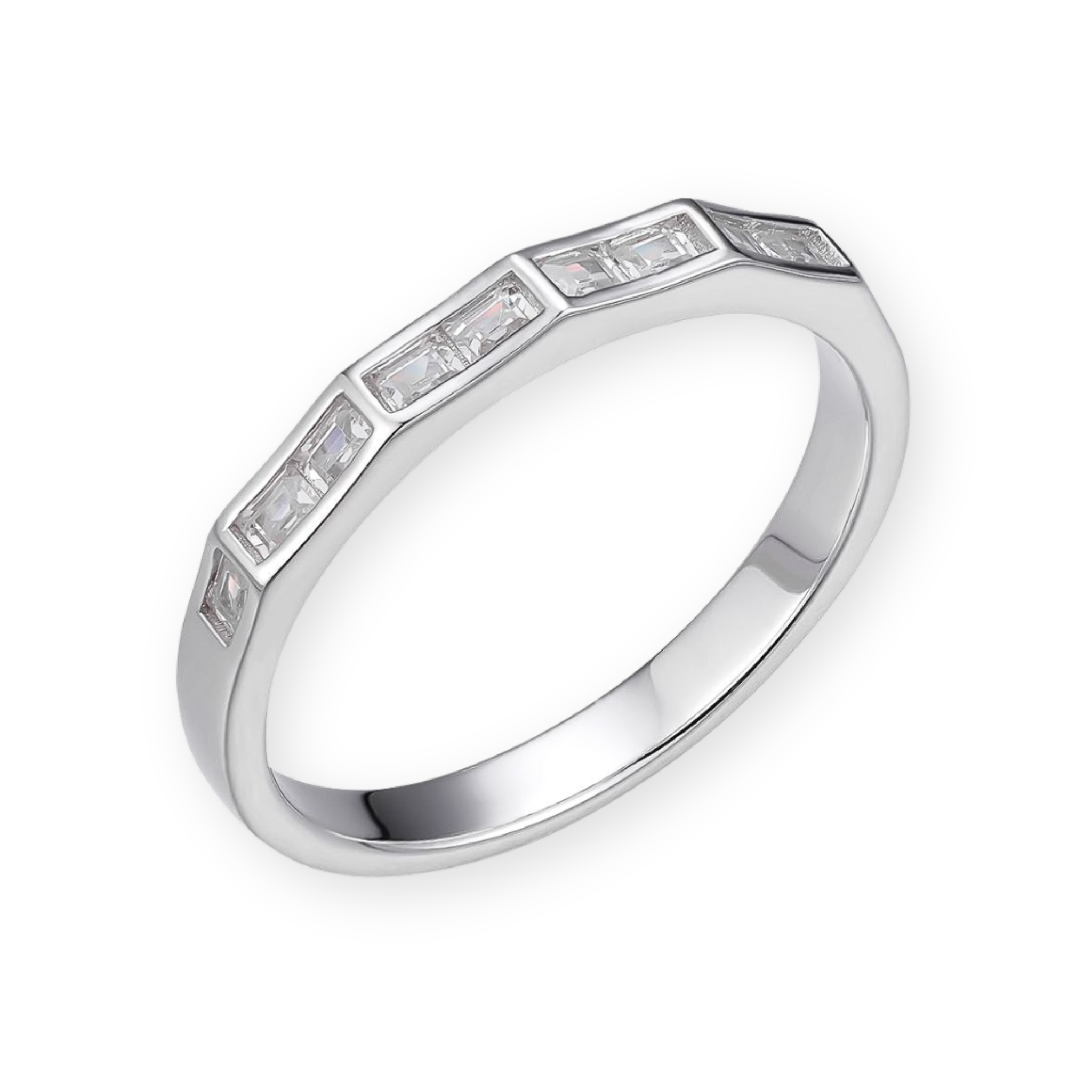 Moissanite Solid 925 Sterling Silver Half Eternity Baguette Ring Baguette Cut Women Band