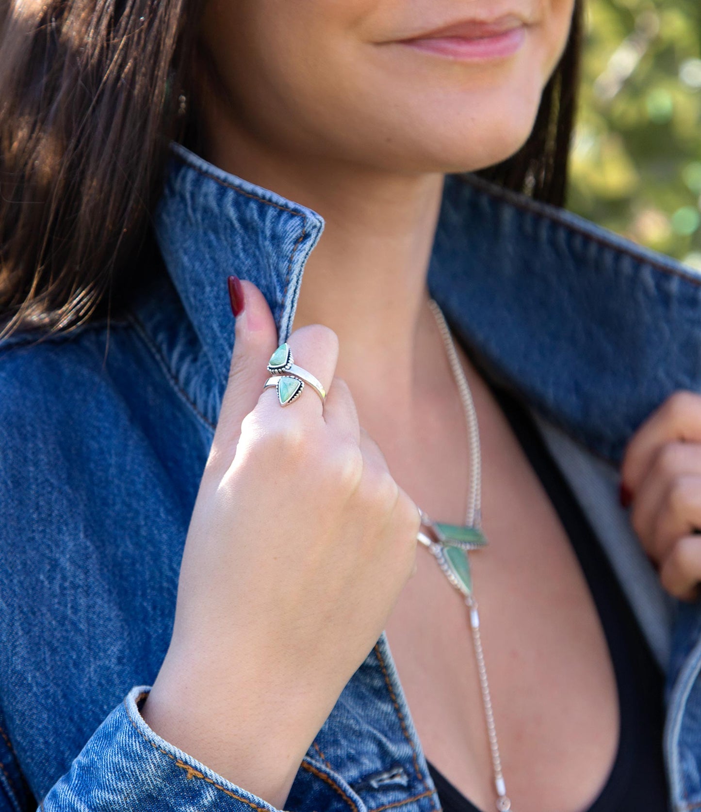 Begondor Green Turquoise and Sterling Silver Adjustable Ring