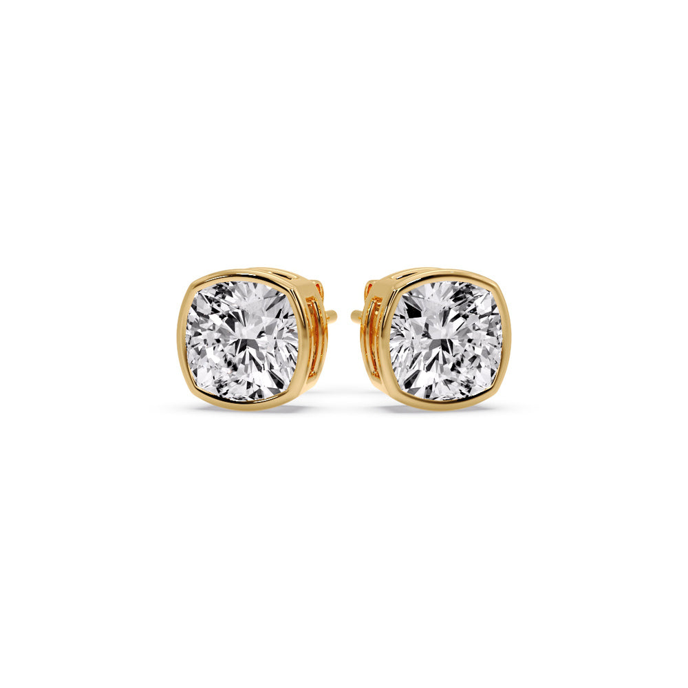 Bezel Set Cushion Diamond Stud Earrings