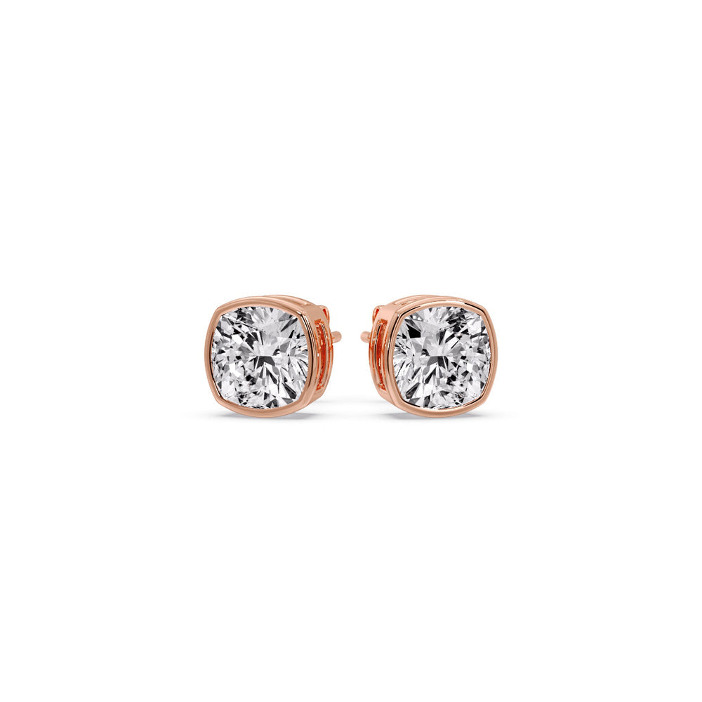 Bezel Set Cushion Diamond Stud Earrings