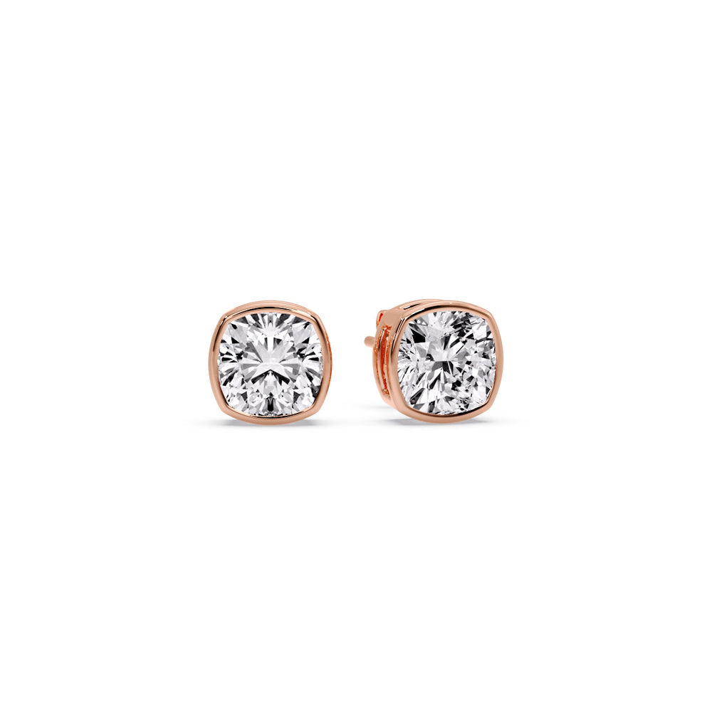 Bezel Set Cushion Diamond Stud Earrings