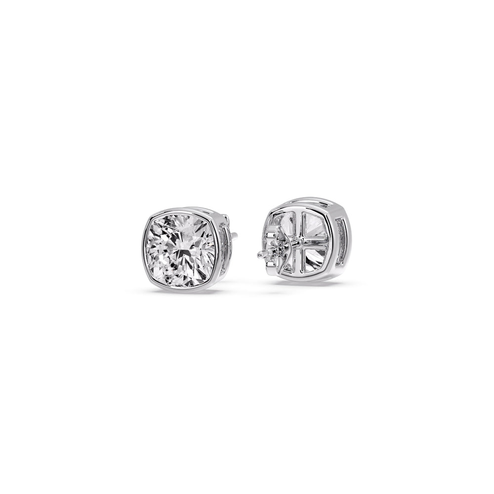 Bezel Set Cushion Diamond Stud Earrings
